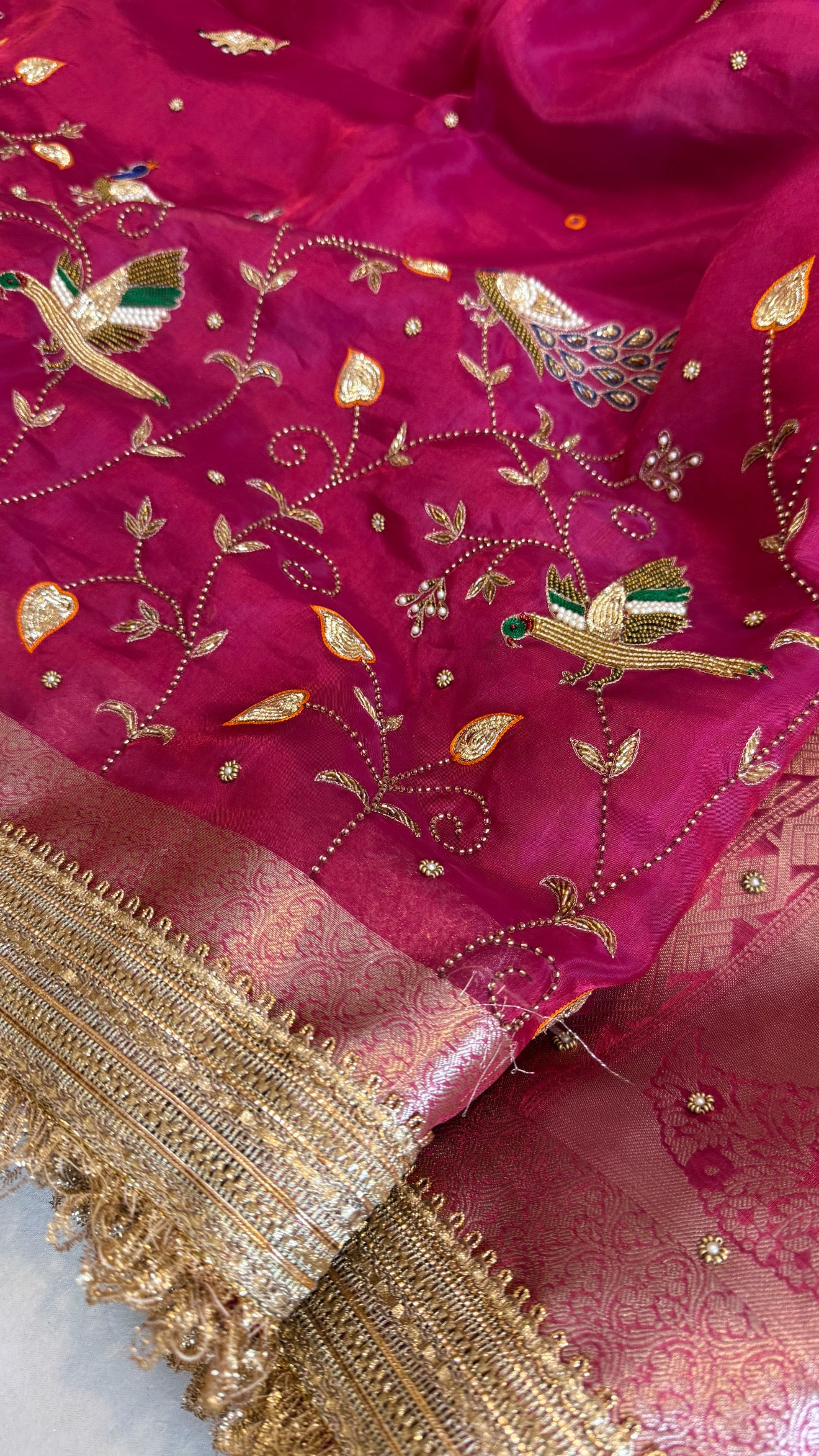 Hathi , ghoda aur palki wali saree - Husn tissue silk hand embroidered saree